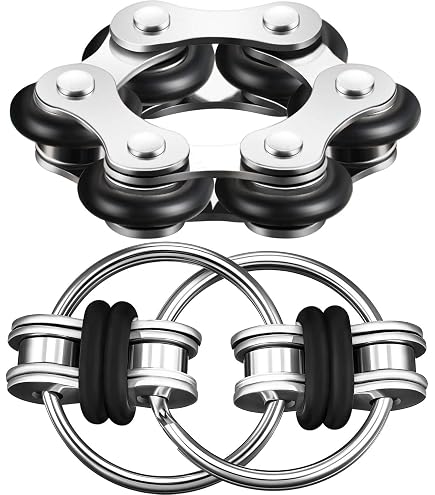 Tabanzhe Set De 8 Llaveros Sensoriales: 2 Cadenas De Seis Rodillos, 2 Anillos Y 2 Mangueras, Alivio Para TDAH, Ansiedad Y Estrés, Azul Y Verde