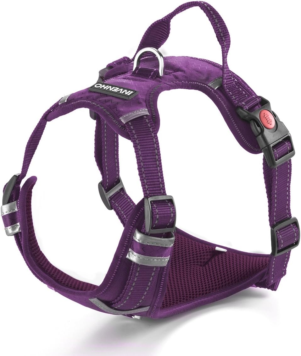 INVENHO Dog Harness Reflective Adjustable No Pull Pet Vest Oxford Vest for Dogs Easy Control for Small Medium Large Extra Dogs(L,Purple)