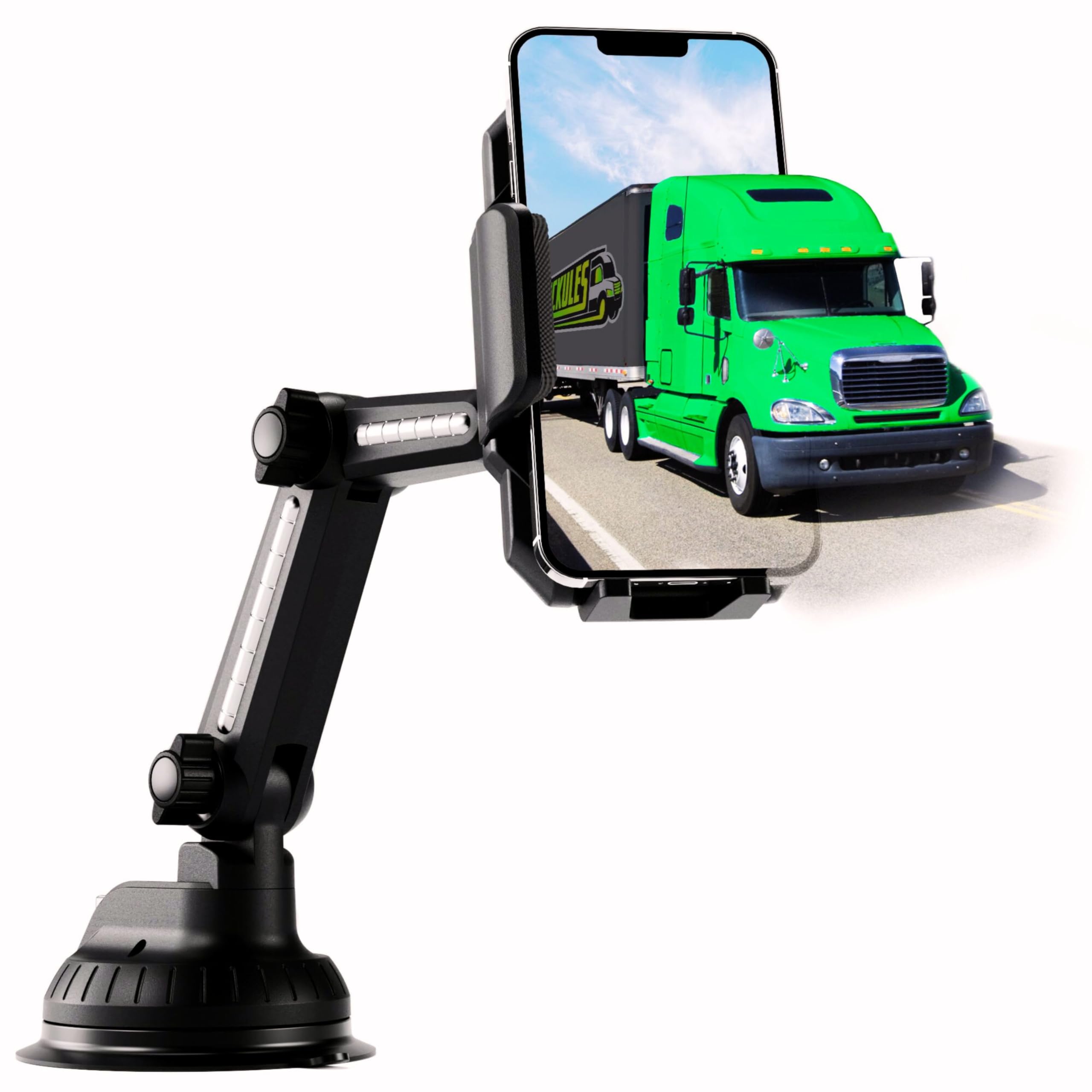 Phone Mount for Truck Phone Holder for Truck - Heavy Duty Super Suction Cup, Mobile Device Holder Dashboard Window - Compact 10.3 inch Arm & Stable, Compatible with iPhone & Samsung, Semi Trucker