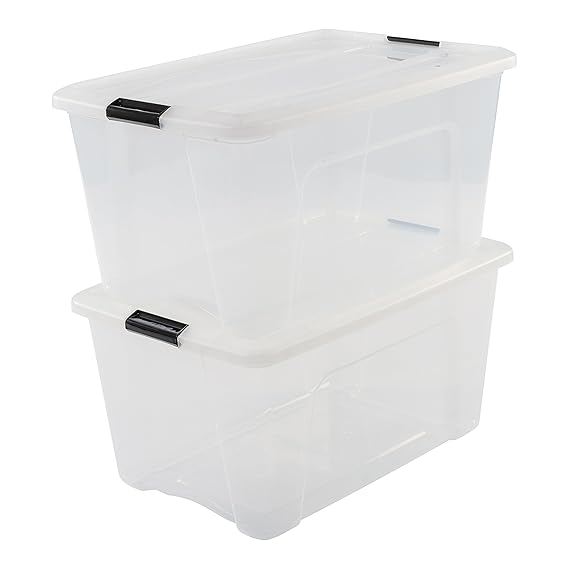 IRIS OHYAMA,2er-Set stapelbare Aufbewahrungsboxen / Kisten / Stapelboxen,mit Klickverschluss, Plastik, transparenter Deckel, 
