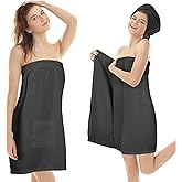Hercicy 2 Pcs Spa Wraps for Women Waffle Robes Bath Wraps for Shower Lightweight Towel Spa Robe with Adjustable Closure(One Size,Black)
