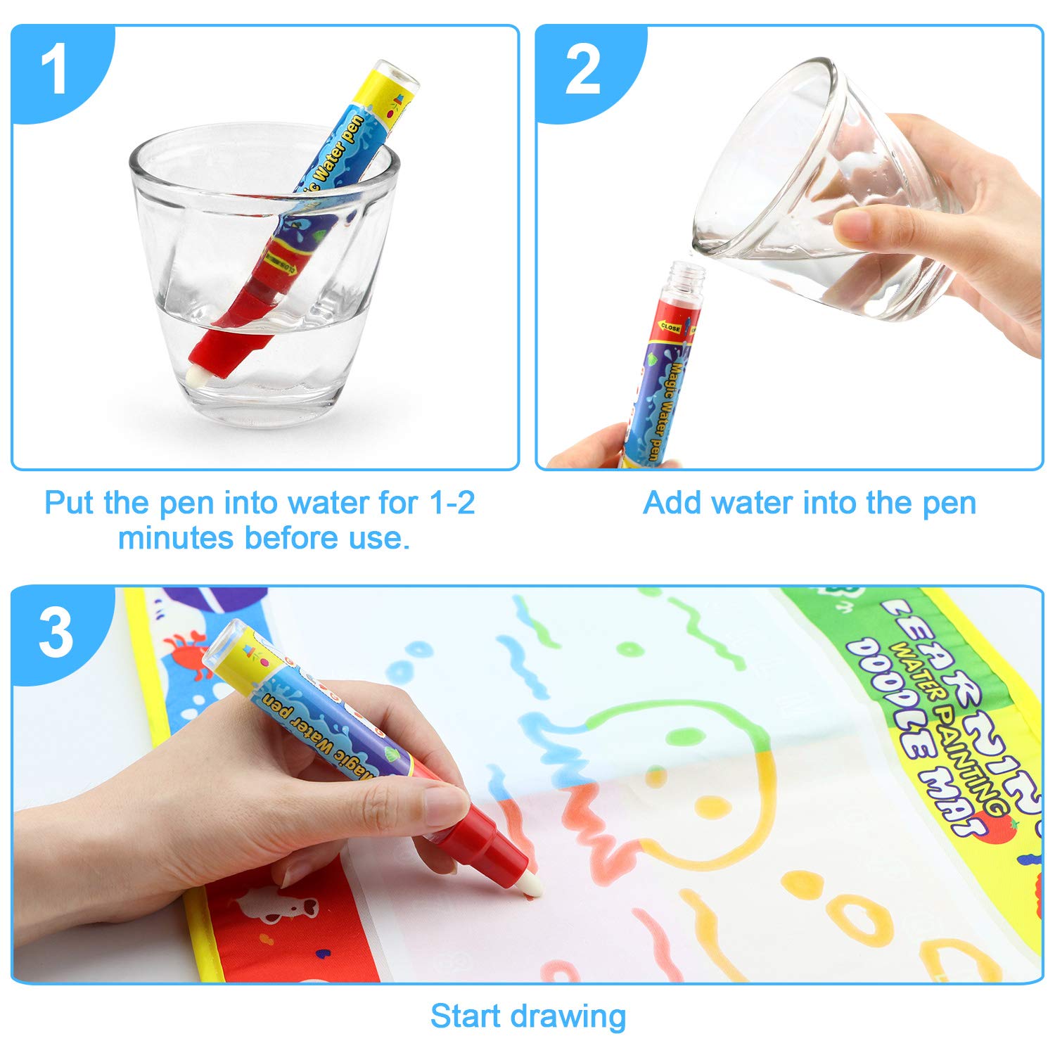 SENWOW Water Drawing Mat 46*30cm - Water Doodle Mat with Magic Pen - Drawing Painting Toy, Perfect Educational Toys for Children Over 3 Years