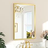 TETOTE Brushed Gold Mirror for Bathroom Sink 24" x 36" Beveled Frame Brushed Gold Brass Vanity Rectangle Mirror for Bathroom Wall, Modern Farmhouse, Tempered Glass, Stronger Frame