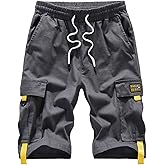 Vcansion Women's Casual Cotton Elastic Waist Drawstring Loose Fit Outdoor Multi-Pockets Cargo Shorts