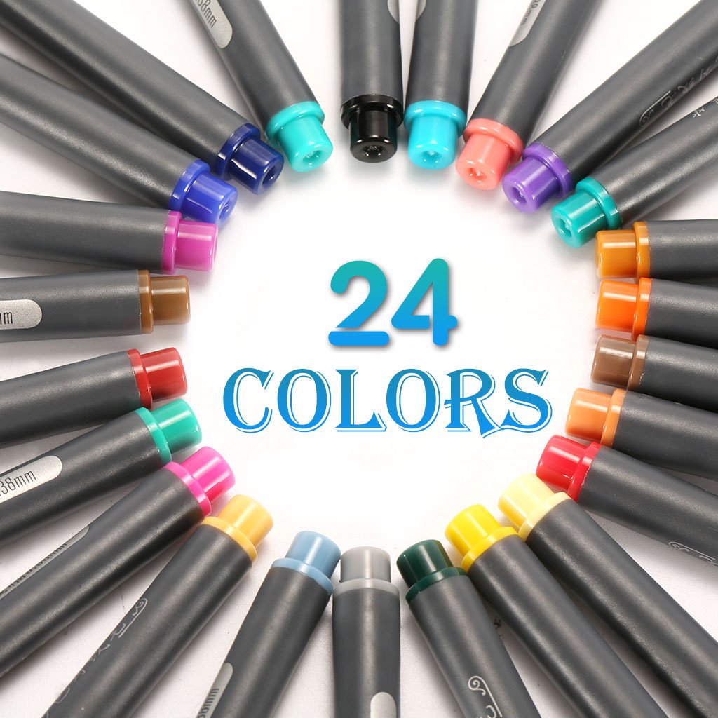 Soucolor Fineliner Pens Coloured Set Fine Point 0.38mm in 24 Assorted Colours No Duplicates for Bullet Journal Artists Fine-Ink Drawings and Adult Colouring Books (24 Fineliner Pens)