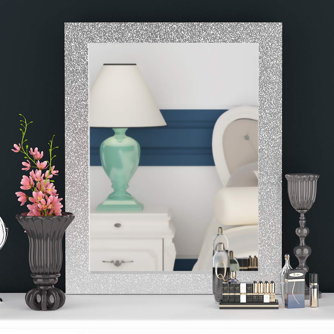Livelynine Glitter Wallpaper Stick and Peel Glitter Contact Paper for Walls Dresser Counters Crafts Self Adhesive Silver Decor Removable Waterproof White Vinyl Cardstock 15.8x78.8
