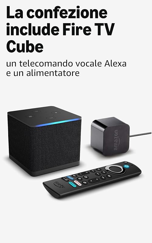 Fire TV Cube (Ultimo modello) | Lettore multimediale per lo streaming con controllo vocale tramite Alexa, Wi-Fi 6E e 4K Ultra HD, trova serie TV più velocemente con Alexa+