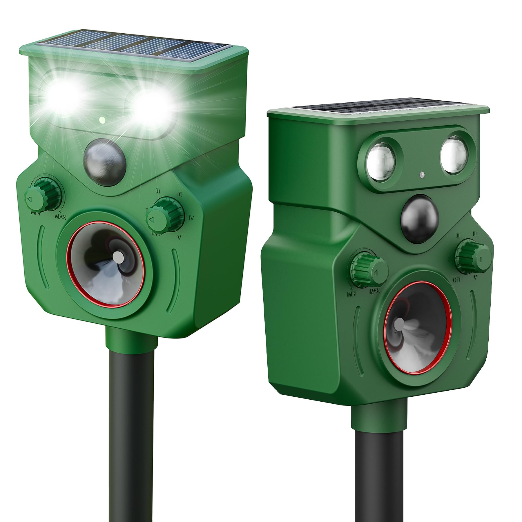 Photo 1 of 2025 Upgraded Solar Powered Animal Repeller 2 Packs, Ultrasonic Solar Powered Deer Repellent for Outdoor Yard Lawn Repel Squirrel Raccoon Cat Deterrent with Motion Sensor & Flashing Light (2, Green)