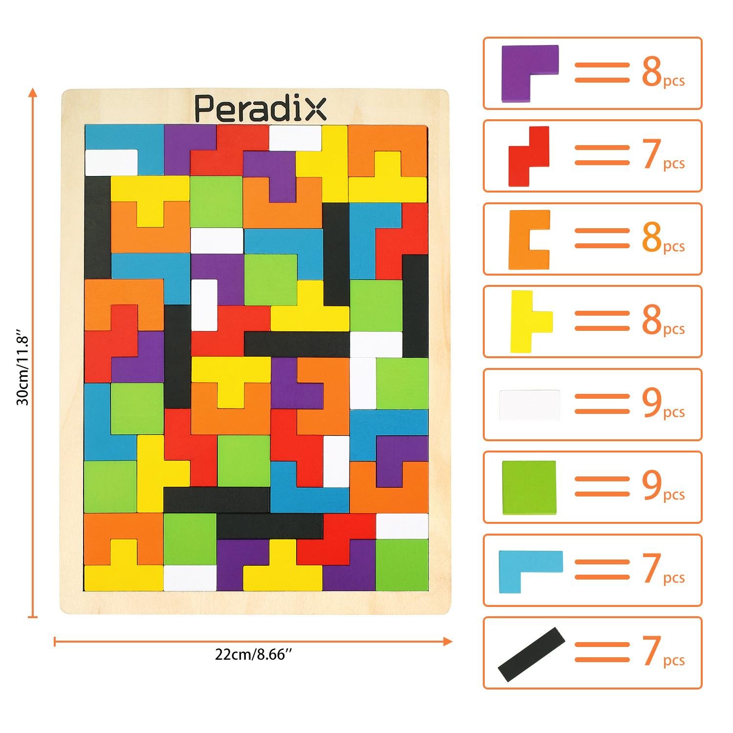 Peradix Wooden Jigsaws Tangram Puzzle Board Toys Colourful Brain Teasers Upgraded Toys Set 63PCS for Preschool Imagination Intellectual Education