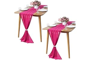 PUFOGU 2 Pack 10Ft Fuchsia Chiffon Table Runner Sheer 29x120 Inch for Romantic Wedding Decor Bridal & Baby Shower Birthday Rustic Party Decoration