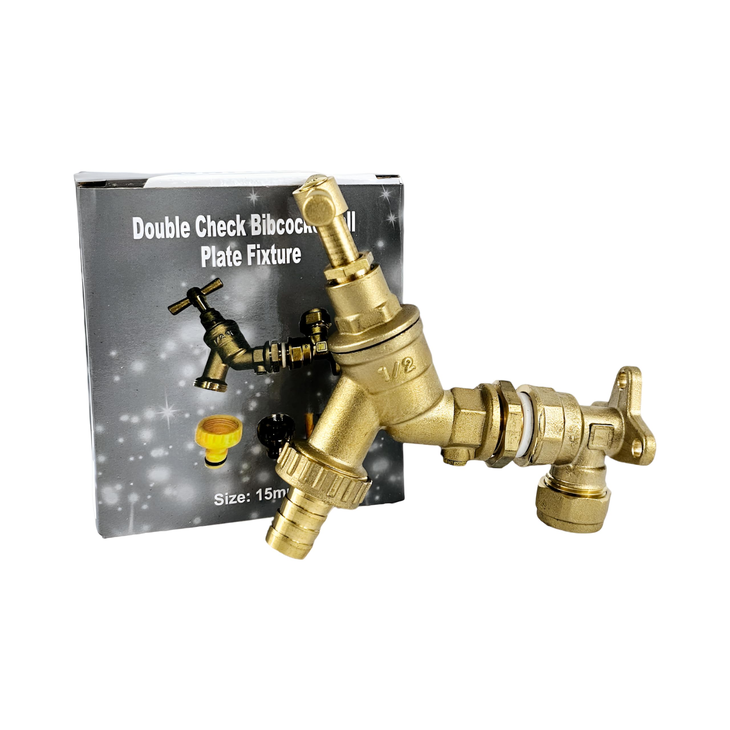 Wärmer System Water Outdoor Double Check Brass Bibcock Tap 1/2''BSP with Wall Plate Elbow Fixture