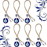 Hicarer 6 Pieces Turkish Blue Evil Eye Beads Charms Pendants Crafting Glass Beads Evil Eye Wall Hanging Ornament with Ropes for Keychain Jewelry Accessories Home Craft Decorations