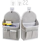 Tneene 2 Pack Wall Hanging Storage Bags, Hanging Pocket Linen Cotton Wall Basket with 4pcs Sticking Hook, Over Door Hanging C