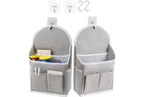 Tneene Lot de 2 sacs de rangement à suspendre au mur, poche à suspendre, panier mural en lin et coton avec 4 crochets de coll