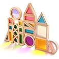 Wooden Rainbow Building Blocks for Kids 32 Pcs Rainbow Stacker Stacking Blocks Game Colorful Construction Toys Preschool Learning Educational Toys -Geometry Wooden Blocks for Boys & Girls