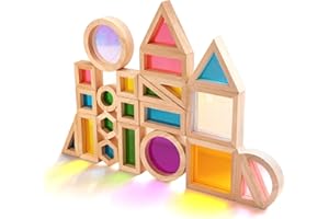 AGIRLGLE Wooden Rainbow Building Blocks for Kids 32 Pcs Rainbow Stacker Stacking Blocks Game Colorful Construction Toys Preschool Learning Educational Toys -Geometry Wooden Blocks for Boys & Girls