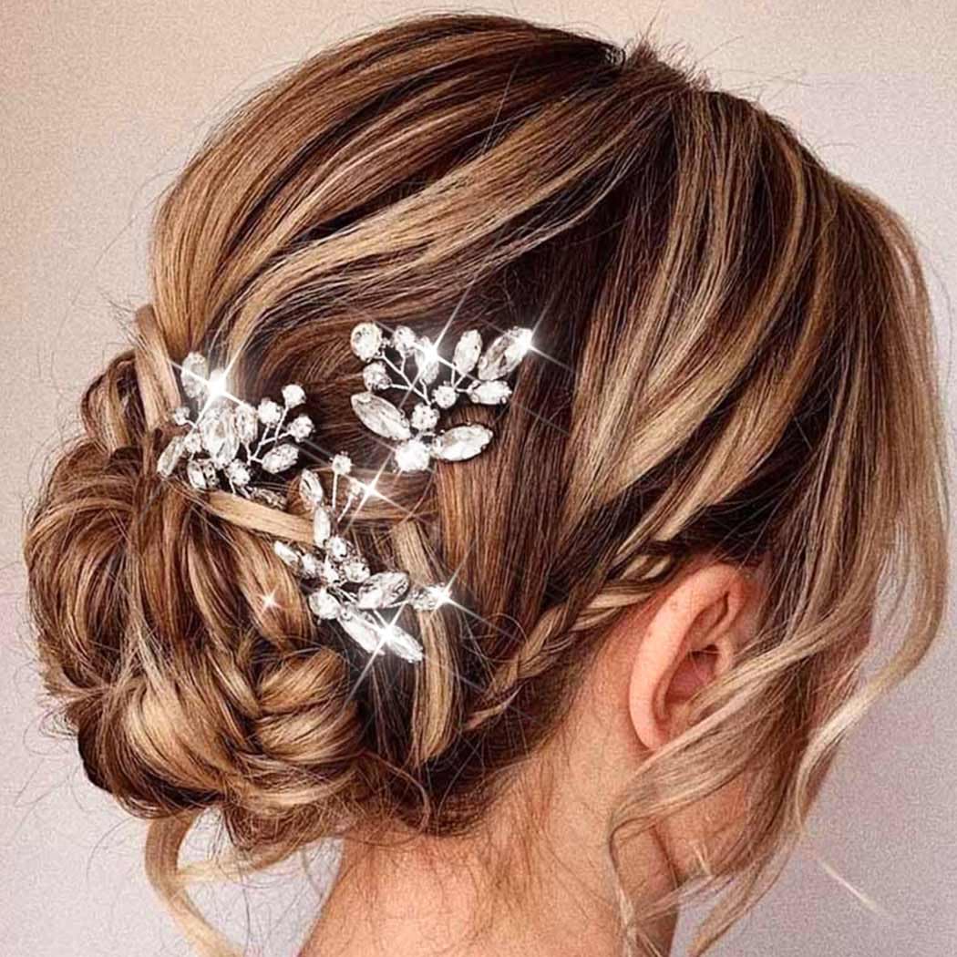 Edary Bride Wedding Crystal Hair Pins Flower Bridal Hair Pieces Wedding Hair Accessories for Women and Girls Pack of 3