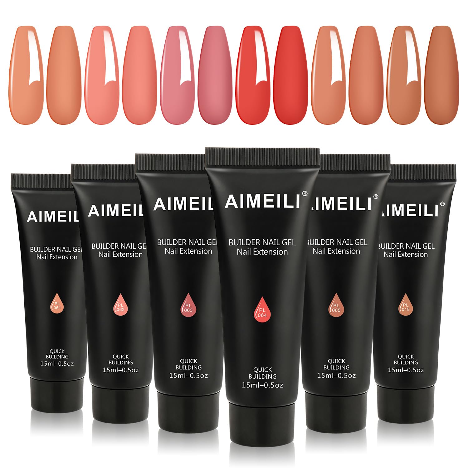 AIMEILI Builder Nail Gel Kit, 6 Colours 15ml Nail Extension Gel Polish Acrylic Gel Builder Nail Gel Kit UV LED Nail Enhancement Gel Gifts Set Nail Kit17