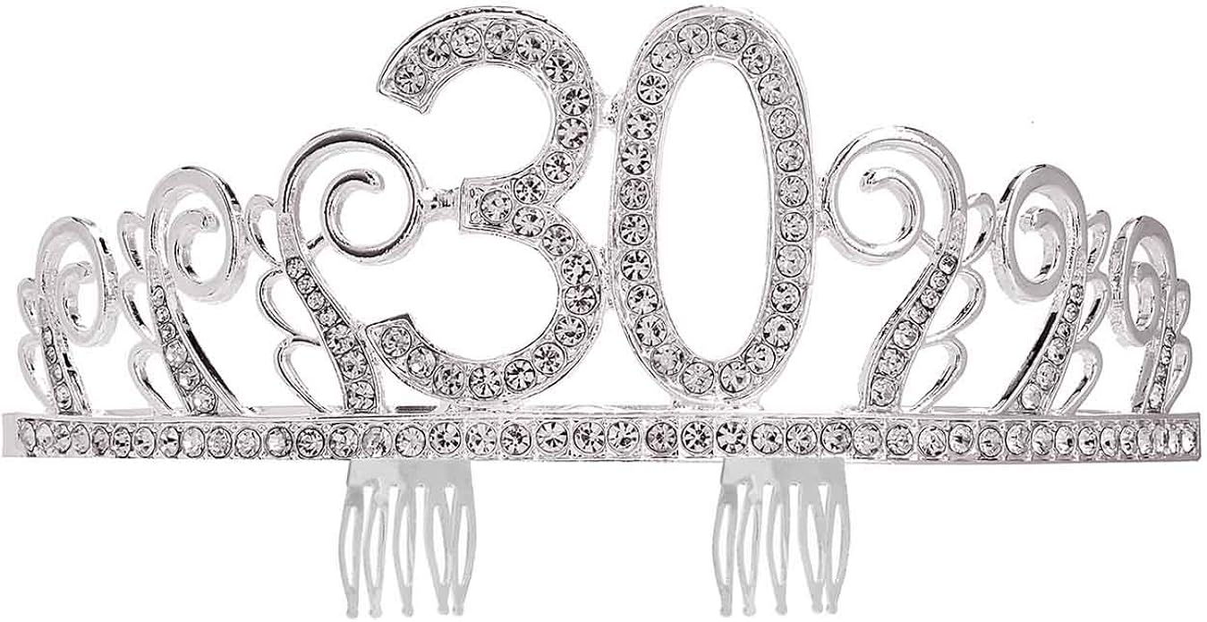 VR7 30th Birthday Tiara Crystal Rhinestone Women 30th Birthday Crown