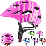 RaMokey Kids Helmet Pink Orange 50-56cm Lightweight With Taillight Dial