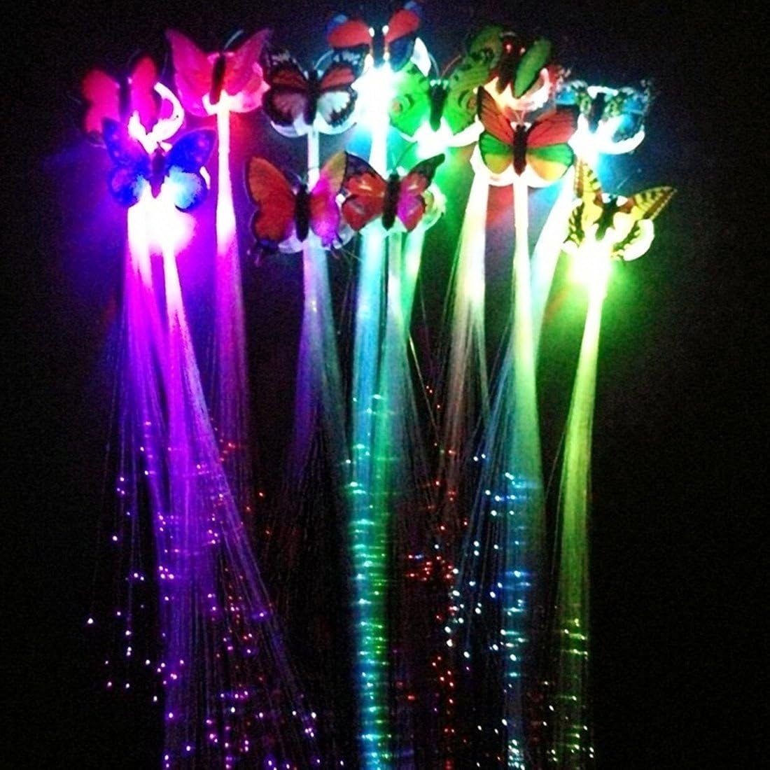 M.best 12 PCS LED Butterfly (Random Color) Flashing Fiber Optic Hair Braid Barrettes for Light Up Glow Party Favors Supplies -Multicolors,M