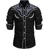 COOFANDY Men's Western Cowboy Shirt Embroidered Button Down Long Sleeve Shirts