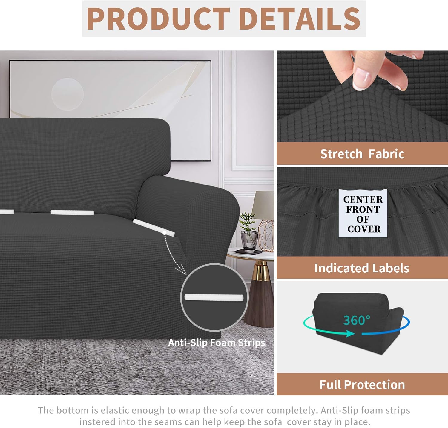 Easy-Going 100% Waterproof Loveseat Couch Cover, Dual Waterproof Sofa Cover, Stretch Jacquard Sofa Slipcover, Leakproof Furniture Protector for Kids, Pets, Dog and Cat ( Loveseat, Dark Gray): Kitchen & Dining
