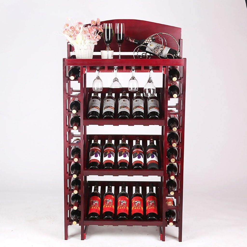 Solid wood wine rack Stand wine rack Multi-layer creative wine display rack Vertical solid wood wine rack Large capacity can hang red wine decoration rack (Size: 130*73*35cm) ( Color : A )