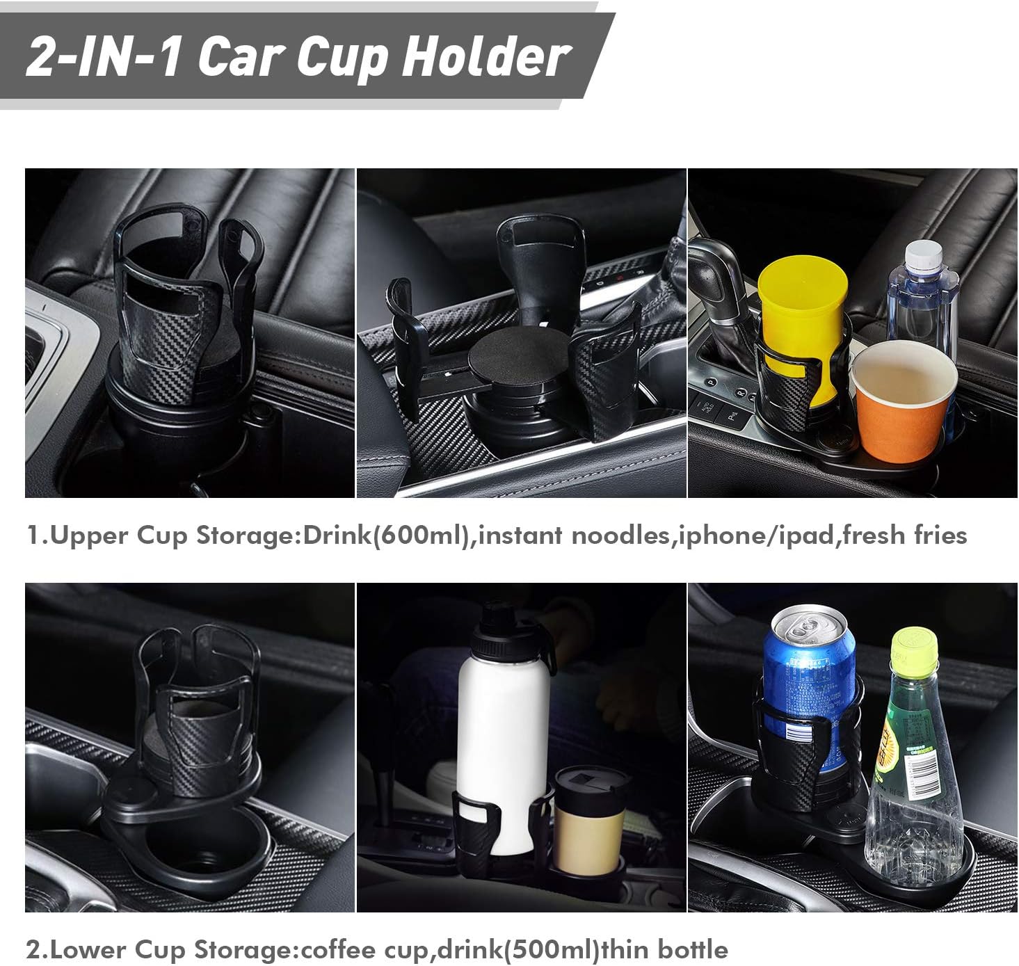 Car Double Cup Holder Adapter Expandable Base Hold Large Bottles 360
