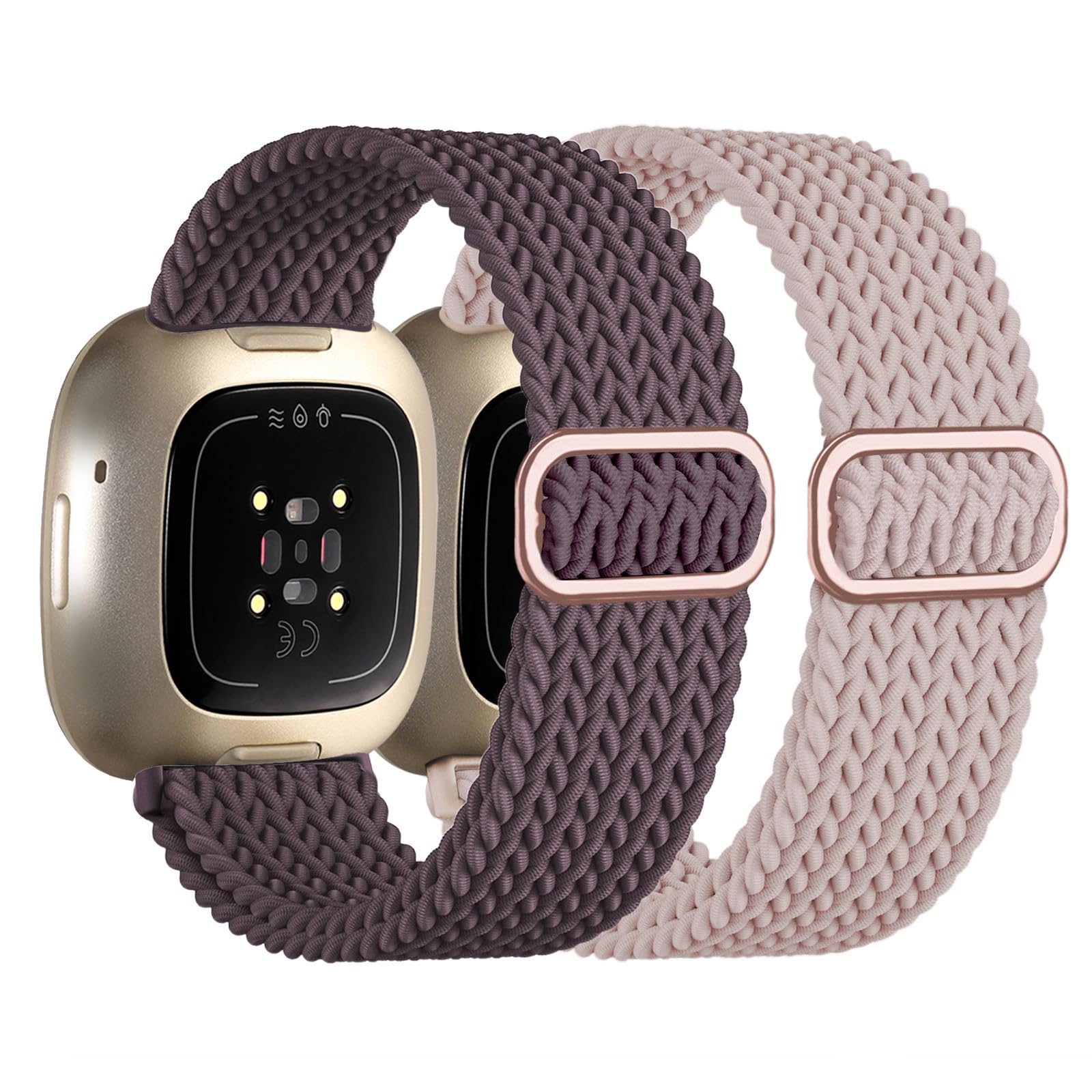 Zythtic 2 Pack Braided Straps Compatible with Fitbit Versa 3 Strap/Fitbit Versa 4 Strap/Fitbit Sense/Sense 2 Strap for Women Men, Elastic Nylon Straps for Versa 3 /Versa 4 /Sense/Sense 2, Color B