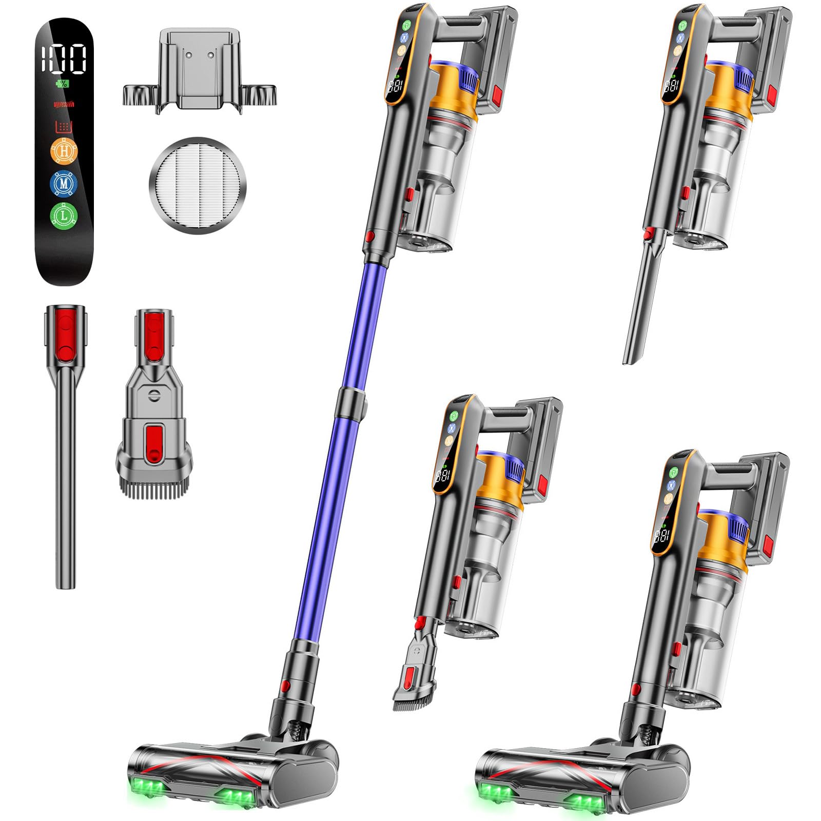DIFFULL Cordless Vacuum Cleaner, 650W 55KPA 70Mins Vacuum Cleaners for Home, Stick Vacuum with 1.8L Cup, Anti-Tangle, 8-Stage Filter System, Green Light for Pet Hair, Carpet, Floor Image