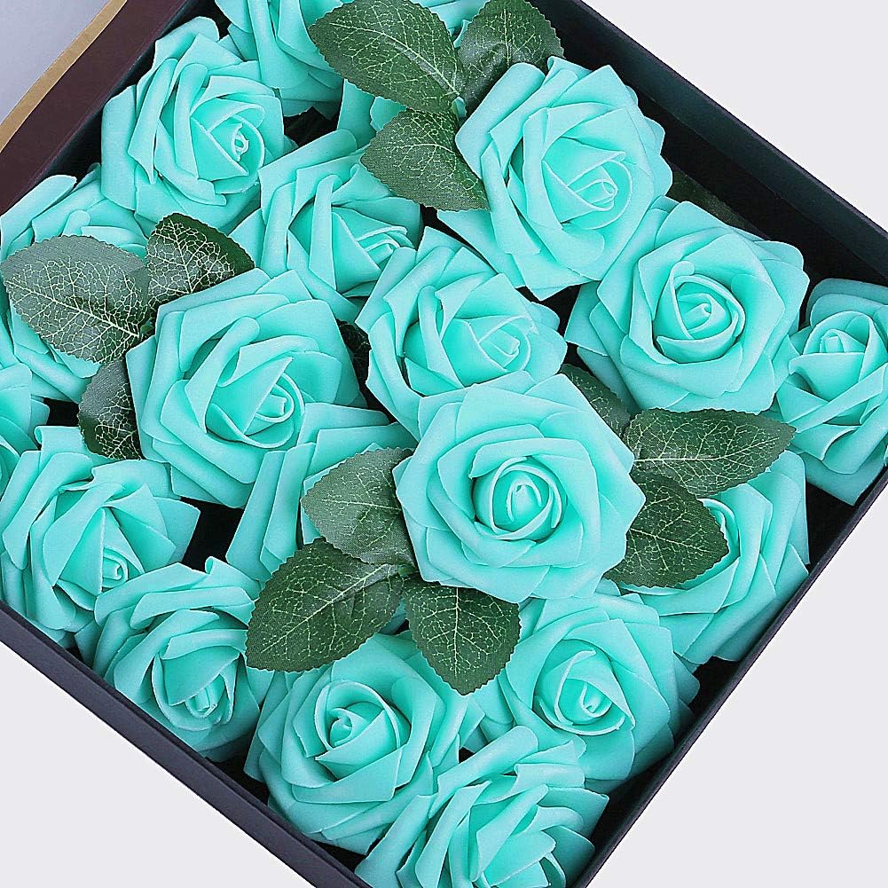 Egles Artificial Flower 20pcs Fake Flowers with Stems, Blue Rose for DIY Wedding Centerpieces Arrangements Birthday Home Party Bouquets Decor