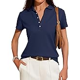 Meetrendi Women's Short Sleeve Polo Shirts 2025 Summer Collared V Neck Button Down Blouse Business Casual Tops