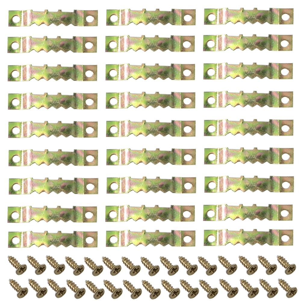 Yosawa 100 Pcs Sawtooth Picture Hangers Decor Picture Frames Hangers with Screws for Hanging Photos Clock Paintings Artwork Picture Frame Hook（Colour Gold/C）