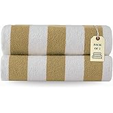 LANE LINEN 100% Cotton Beach Towel - Pack of 2, Cabana Stripe Pool Towels, Oversized Beach Towels for Adults (30" x 60”), Super Absorbent, Large Beach Towels, Quick Dry Towel - Biege