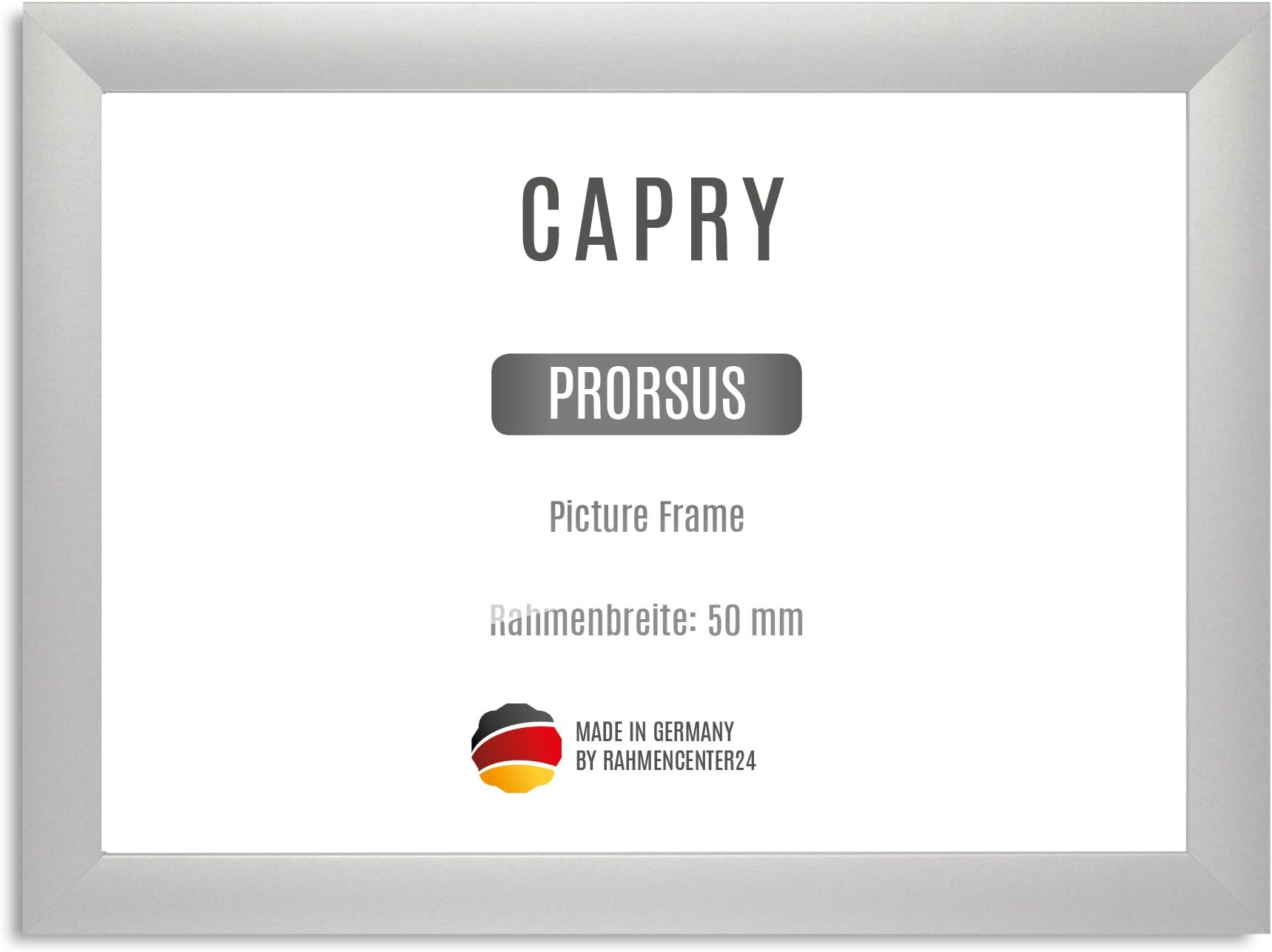 CAPRY PRORSUS 50 mm made to measure picture frame for 65 x 85 cm images, colour: silver matt, handmade MDF frame with break resistant anti-reflex artificial glass pane and sturdy MDF backing, frame width: 50 mm, outer dimensions: 73,6 cm x 93,6 cm