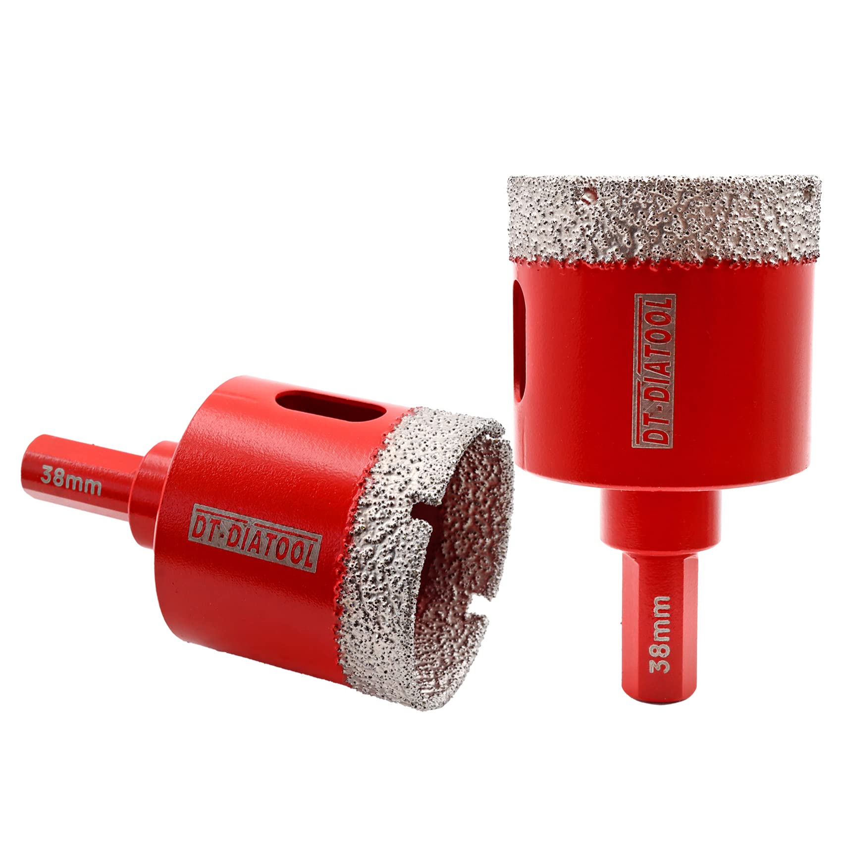 DT-DIATOOL Diamond Drill Bit 38mm 2pcs Vacuum Brazed Diamond Hole Saw with Triangle Shank Drilling Porcelain Tile Ceramic Marble Granite Masonry Quartz