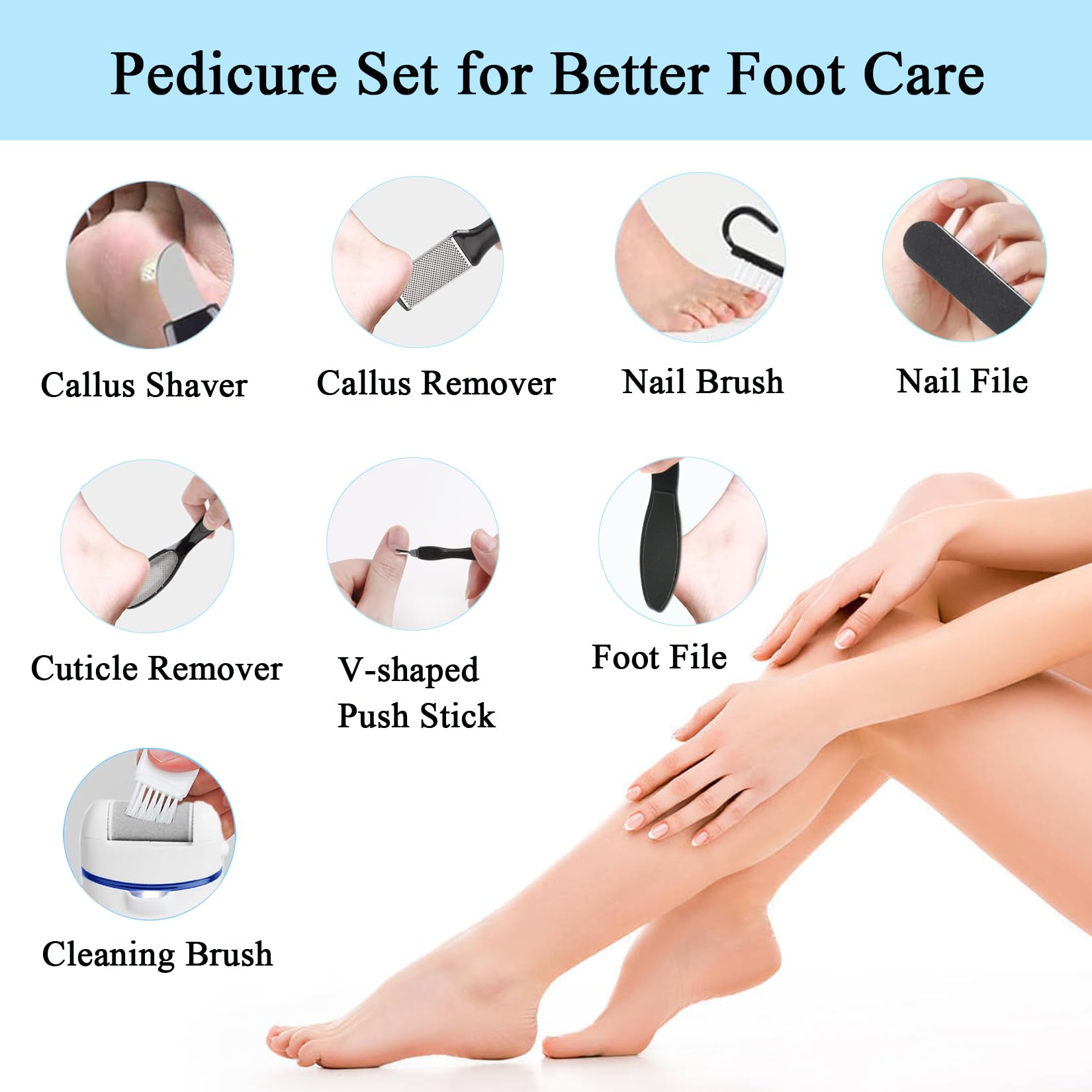 Electric Feet File Callus Remover for Feet, 13-in-1 Professional Pedicure Tools Foot Care Kit, Foot Scrubber Pedi for Hard Cracked Dry Dead Skin, 3 Rollers, 2 Speed, Battery Display - Image 7