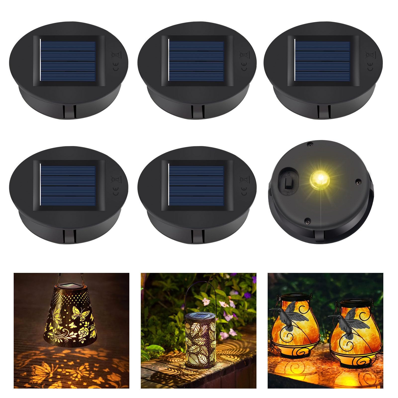 KUWUNG Replacement Solar Panels for Garden Lights, 6 Pack Solar Lights Replacement Top, Lantern Lid Lights Bulb Replacement Part, 8CM IP44 Replacement Solar Panels, DIY Replacement Decor Light