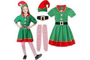 Cowaski Elf Costume for Kids,Christmas Elf Outfit for Girls Boys.Velvet Dress Up Santa's Helper Costume Xmas Festive Outfit