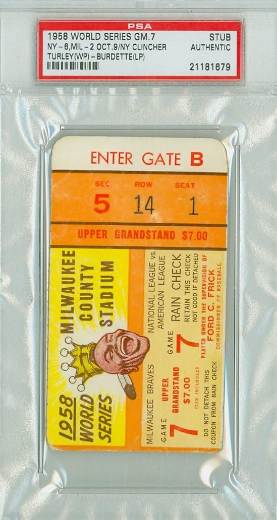 1958 World Series Yankees at Braves Game 7 Ticket Stub 1958 World Series Yankees at Braves Game 7 Ticket Stub