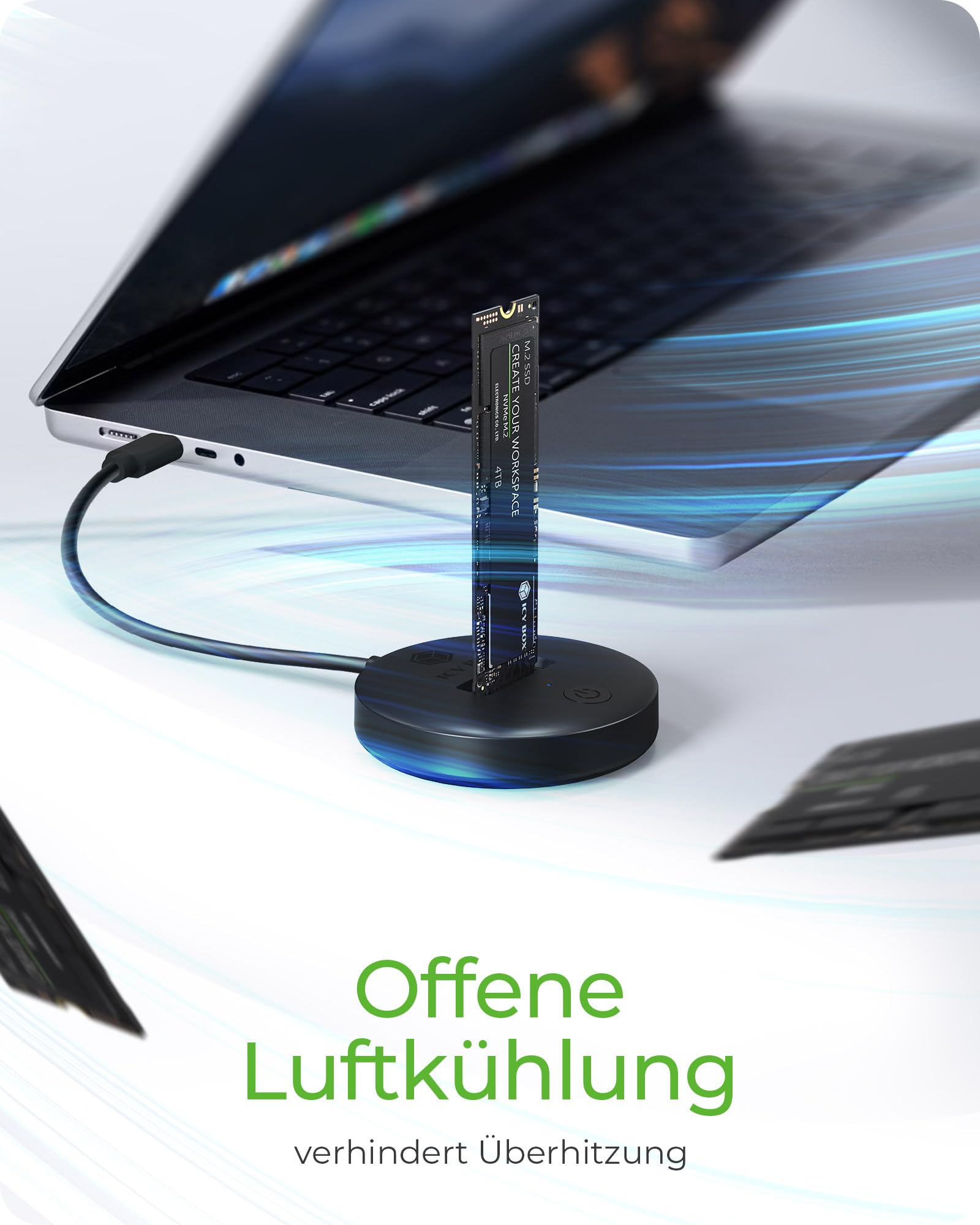 ICY Box DockingStation NVMe & SATA M.2 SSD, USB-C 3.1 Gen 2, 10 Gbit/s, Werkzeuglos, IB-1610MCD-C31 7