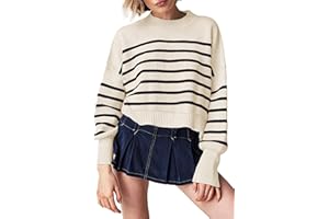 ETCYY NEW Womens 2023 Trendy Cropped Sweaters Knit Ribbed Easy Street Stripe Crop Pullover Sweater Tops