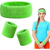 1 Pack 80s Neon Sweatbands for Women Men, Green Elastic 80s Headband & Wrist Bands Set, Retro Sports Sweatbands for Tennis Running Workout Gym