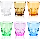 Plastic Drinking Glasses Set of 6, Unbreakable Coloured Water Tumbler, Acrylic Plastic Cups, Reusable Kids Drinking Cups for Children Kitchen Picnic Party Juice Whiskey Wine (6pc-6color-160ml/5.4oz)