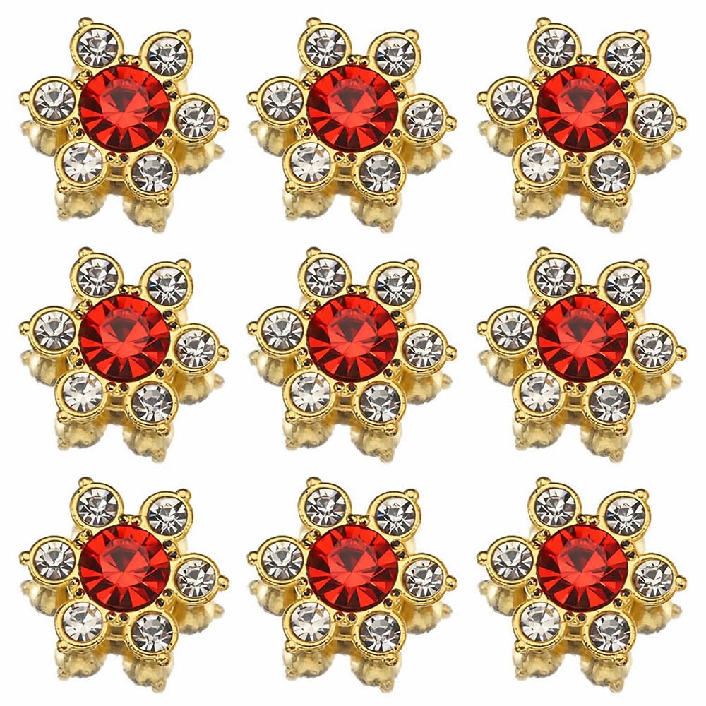 Photo 1 of 100 Pcs 13mm Flower Crystal Rhinestones, Flatback Rhinestones Glass Gems for Crafting, Gold Base Decorations for DIY Crafts Jewelry Making Clothing Accessories(03 Red)