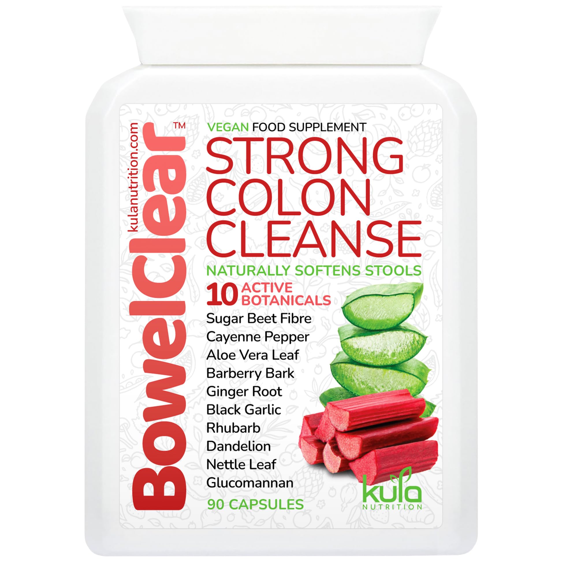 BowelClear - Strong Colon Cleanse Detox – Fast-Acting Herbal Laxatives for Constipation Relief in Adults - Natural Stool Softener with Aloe Vera, Fibre for Regular Bowel Movements - 90 Vegan Capsules