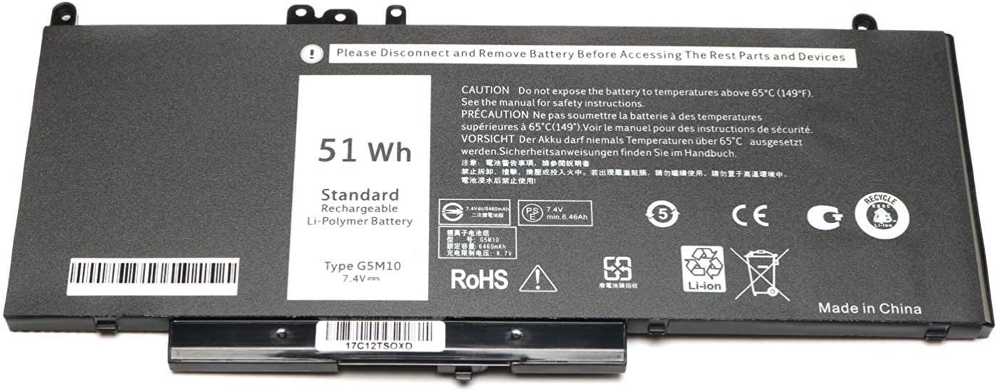 ASKC 51WH G5M10 Laptop Battery for Dell Latitude E5450 E5550 Notebook 15.6" Series 8V5GX R9XM9 WYJC2 1KY05 7.4V 4-Cell - Image 5