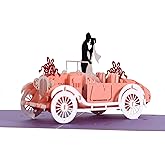 CUTE POPUP Wedding Car Pop Up Card, 3D Bride and Groom Driving Away, Handmade Anniversary Wedding Greeting Card for Couple Husband Wife, 6x8 inch, Premium Italy Paper
