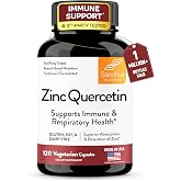 Zinc Quercetin Immune Support Supplement | 120 Veg Capsules | Superior Absorption Zink Bioflavonoid For Men &amp; Women | 3rd Party Tested Made in USA in NSF GMP Facility